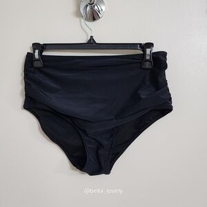 Black High-Waisted Runched Swim Bottoms